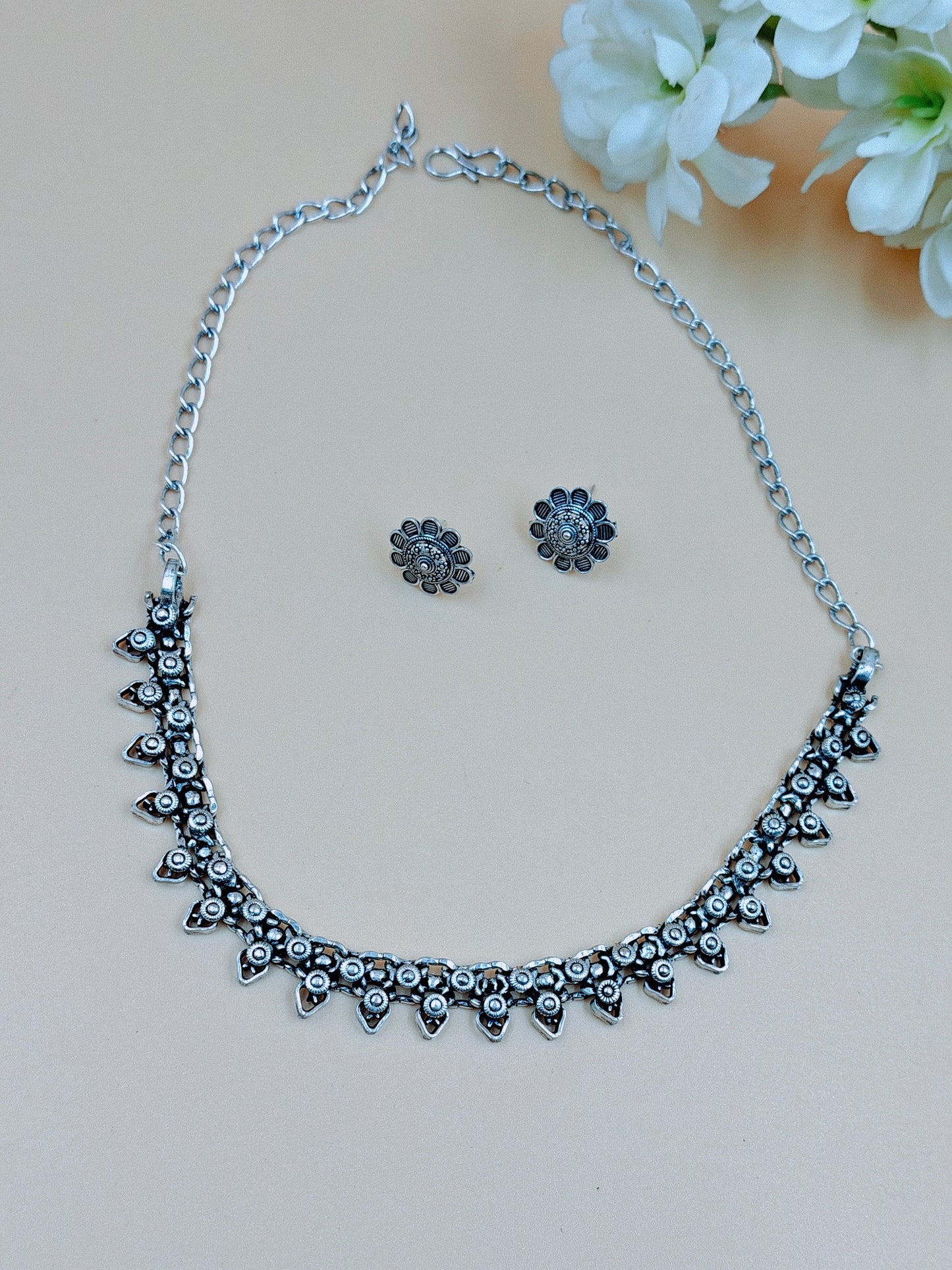 Sleek Arrow Designed Oxidized Necklace Set with Tops.