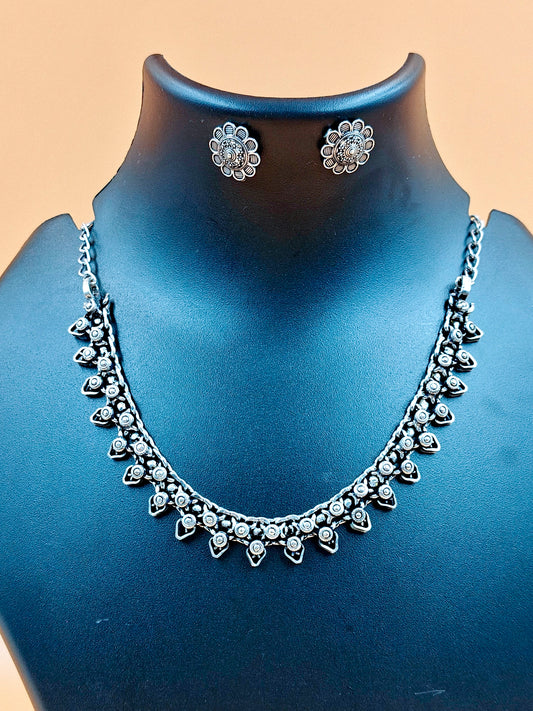 Sleek Arrow Designed Oxidized Necklace Set with Tops.