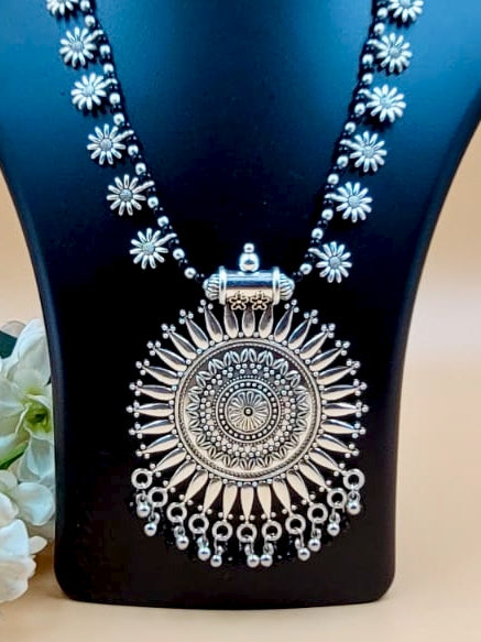 Floral Design Long Chain Set with Big Pendant and Ghungroo Laced.