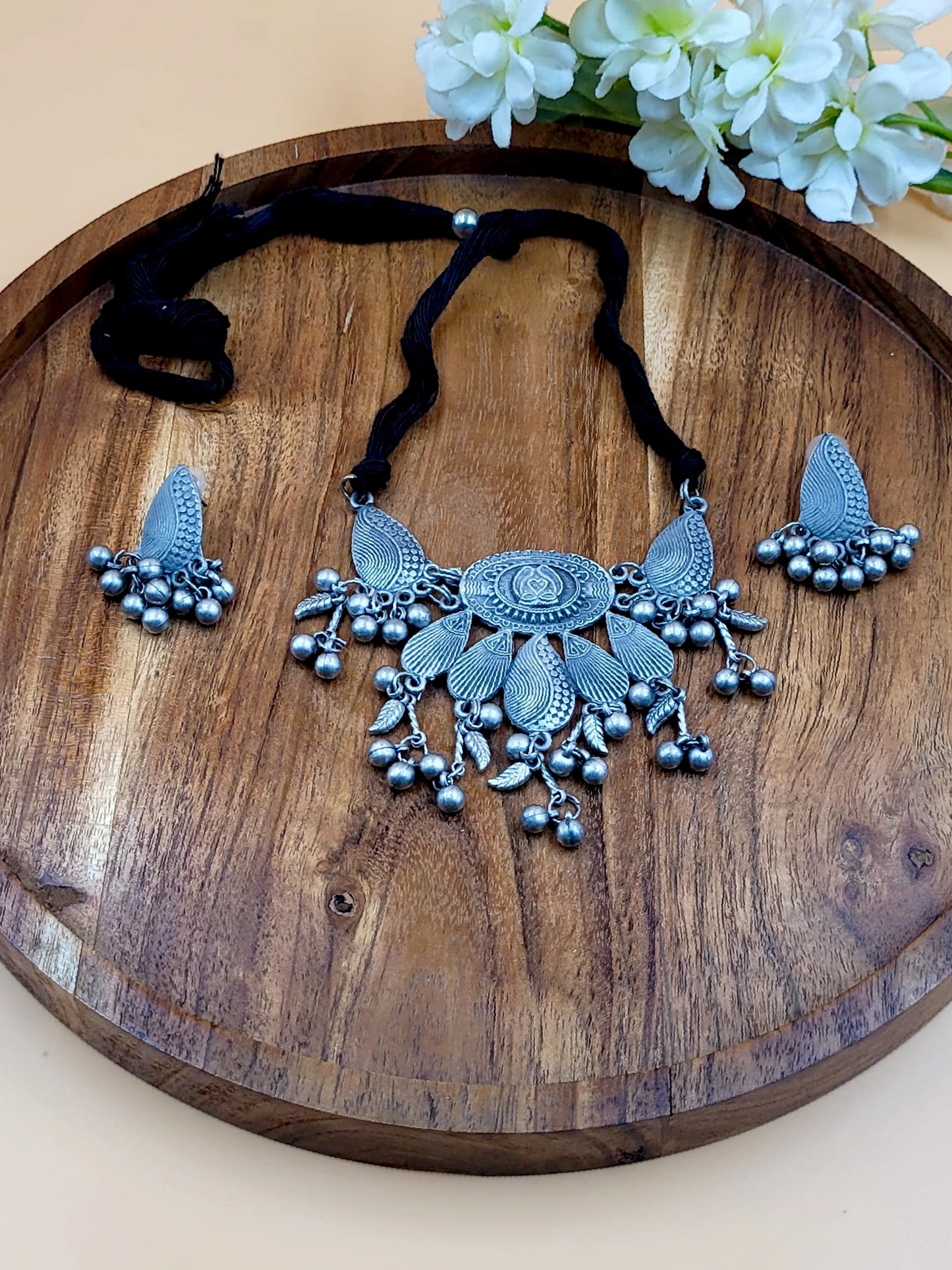 Black Polish Afghani Style Choker with Ghungroo
