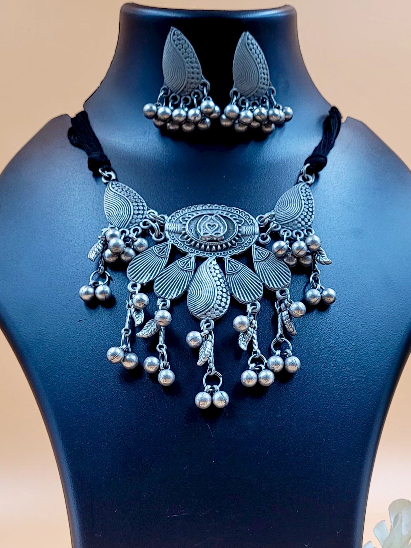 Black Polish Afghani Style Choker with Ghungroo
