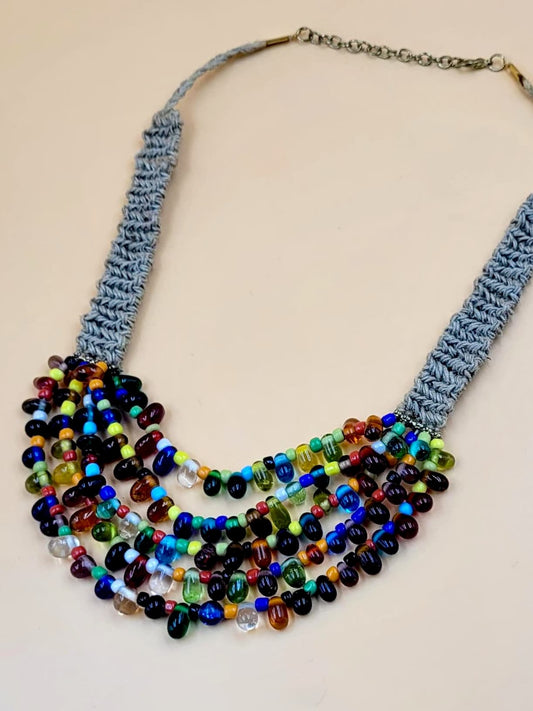 Stylish Handmade Multicolored Beaded Jute Necklace.