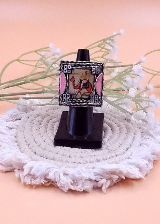 Adjustable Camel Printed Oxidized Finger Ring