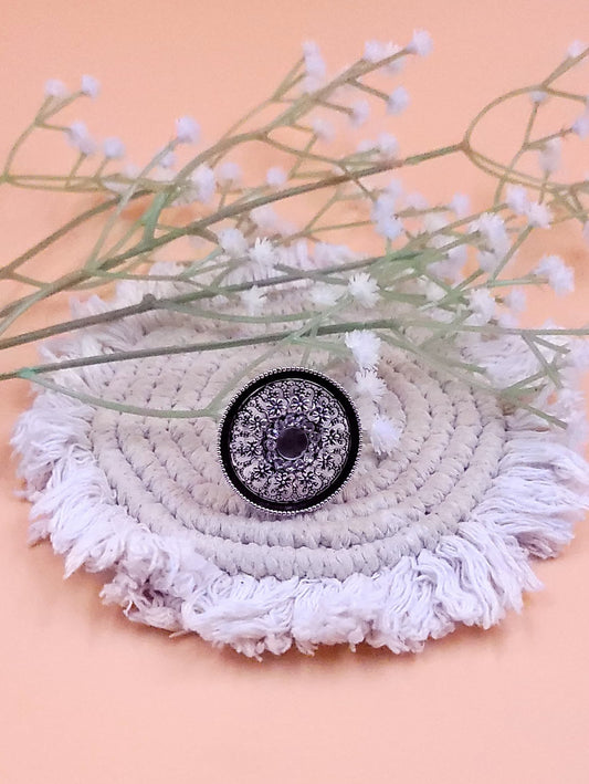 Adjustable Mirror And Stone Finger Ring