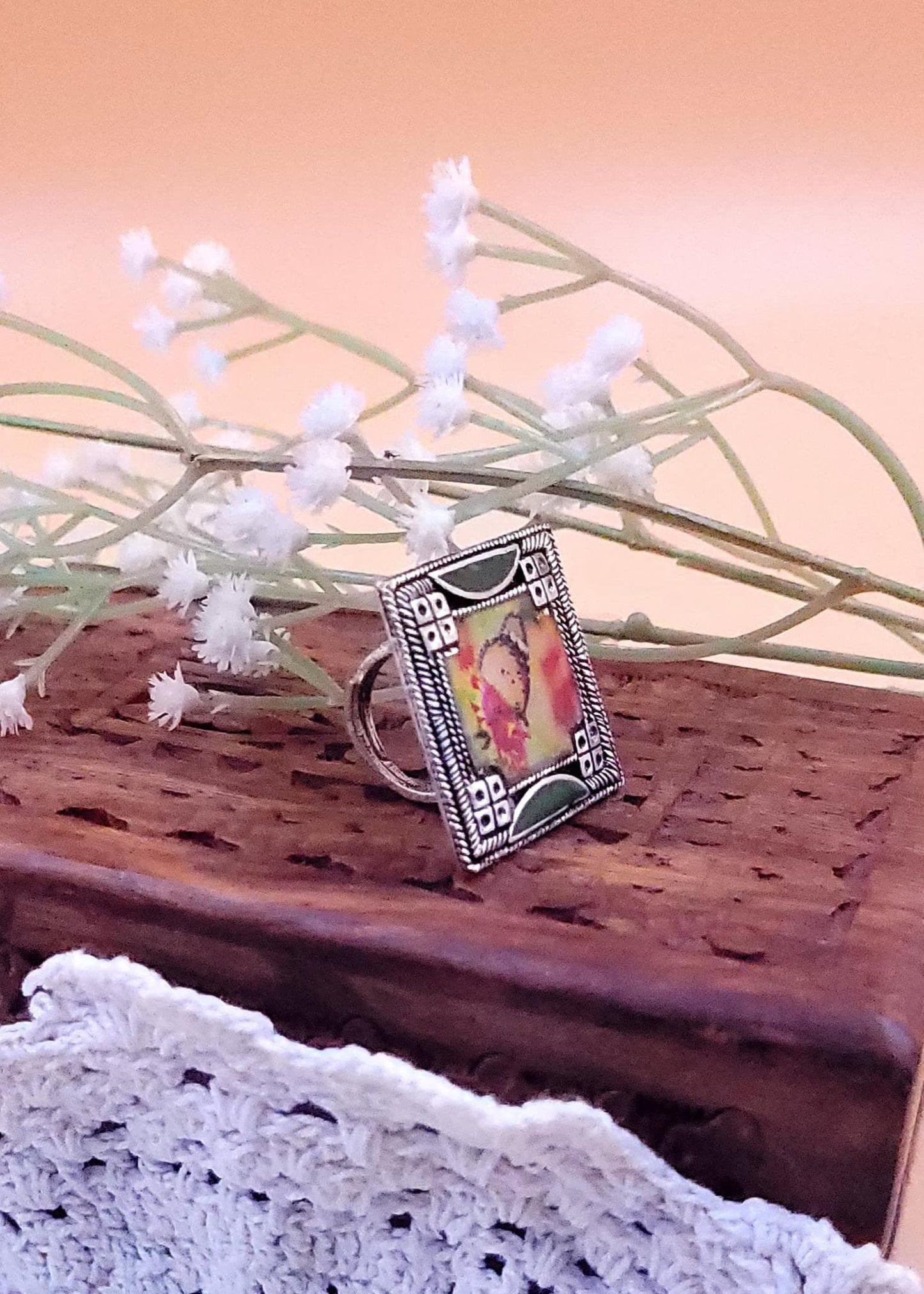 Adjustable Butterfly Printed Oxidized Finger Ring