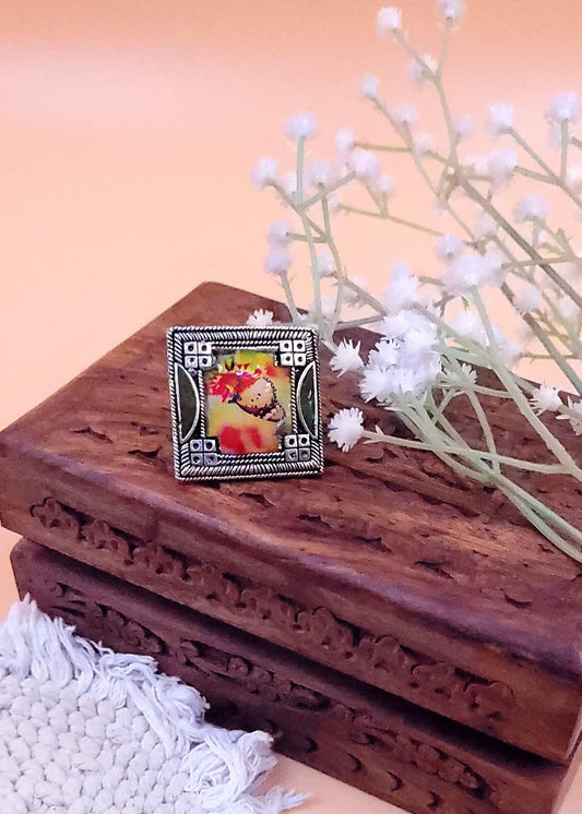 Adjustable Butterfly Printed Oxidized Finger Ring