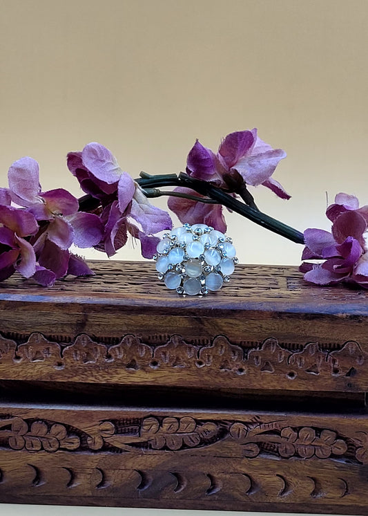 Adjustable Beige Rose Crystals Stone Finger Ring