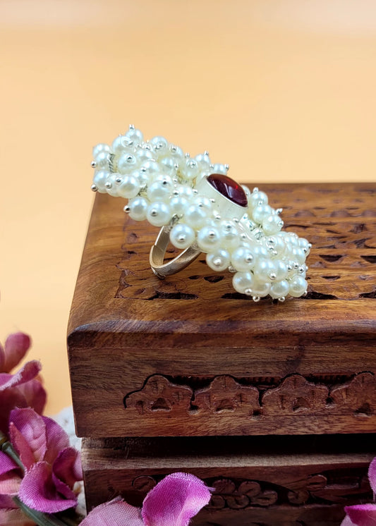 Adjustable Gajra Beads Laced Brass Ring