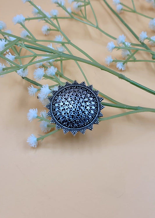 Adjustable Lotus Silver Oxidized Finger Ring