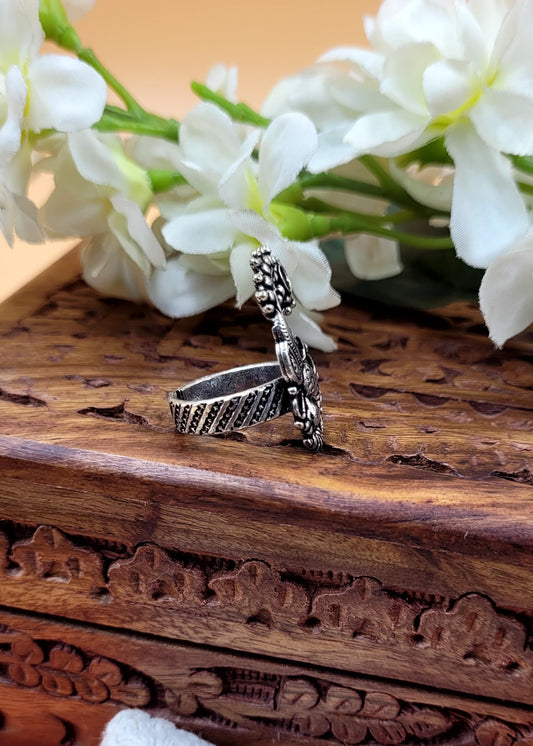 Adjustable Cute Ganesh Oxidized Finger Ring