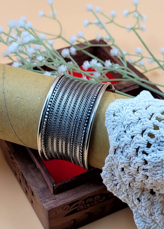 Statement Silver Brass Based Kada Bracelet