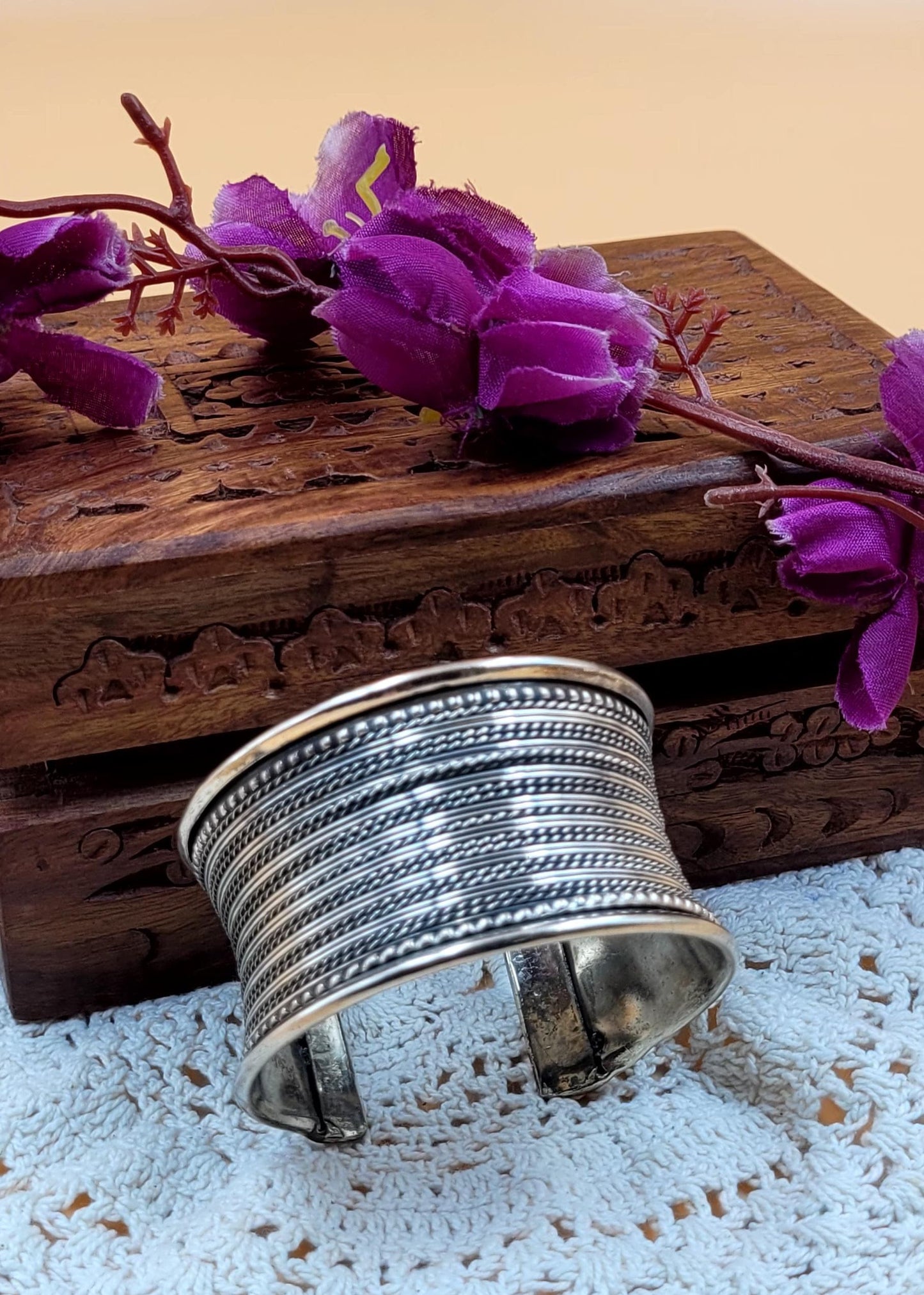 Statement Silver Brass Based Kada Bracelet