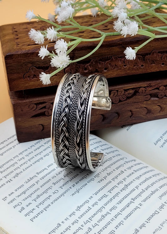 Double Braided Silver Oxidized Cuff Bracelet