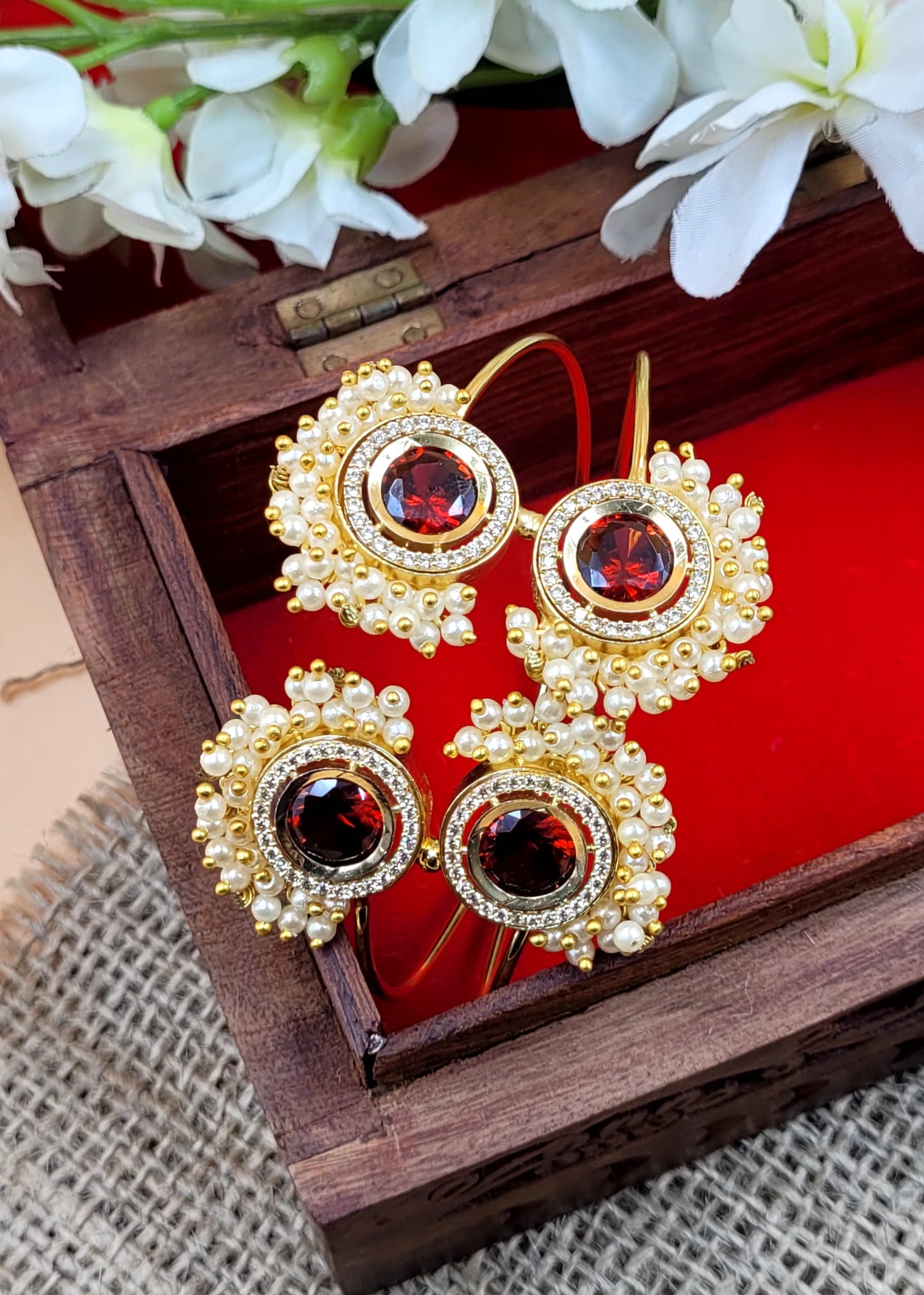 Double Beaded Laced Stone Studded Maroon Brass Bracelet.