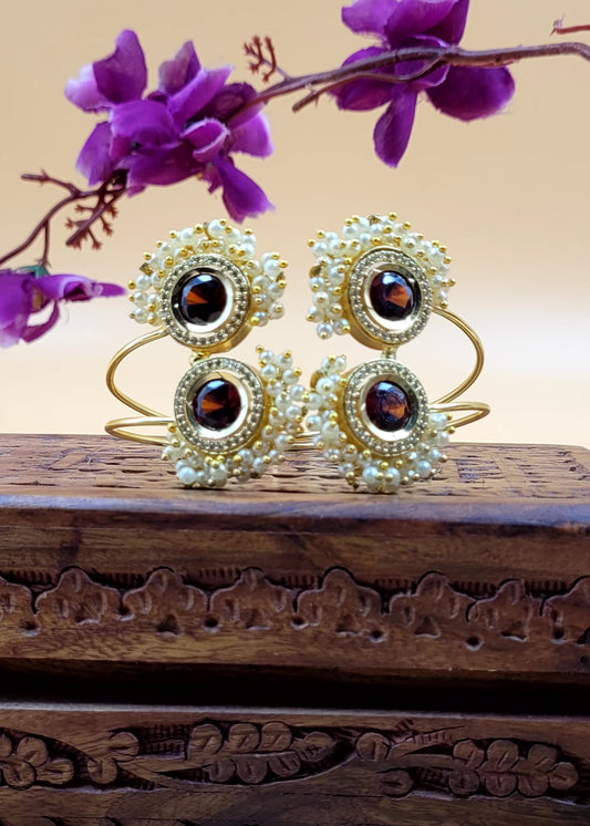 Double Beaded Laced Stone Studded Maroon Brass Bracelet.