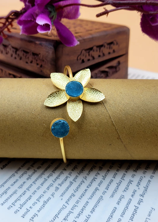 Stylish Brass Floral Steel blue Stone Studded Bracelet
