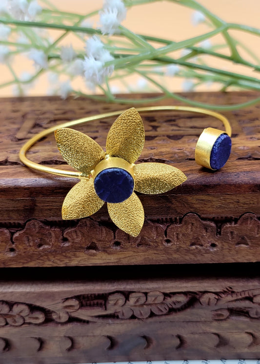 Stylish Brass Floral Matte Purple Stone Studded Bracelet