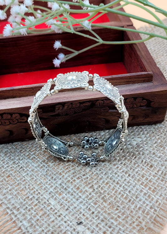 Filigree Work Silver Oxidized Tribal Floral Bracelet