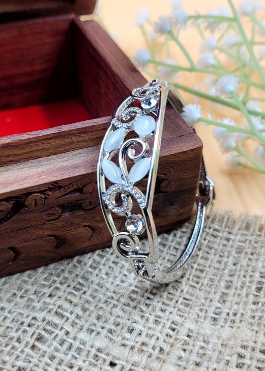 Silver Plated White Stone Embedded Stylish Bracelet