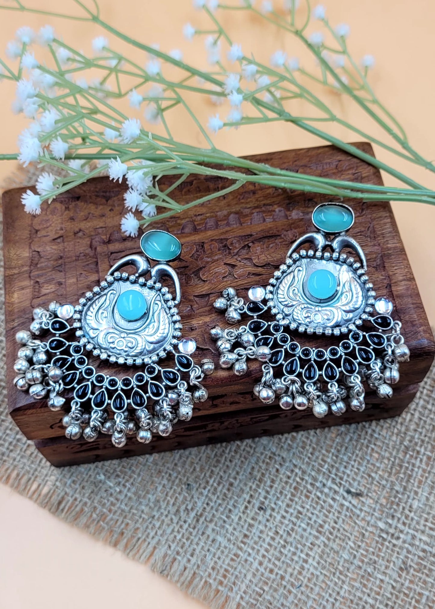 Premium Design Silver Replica Oxidised with Monalisa Stone