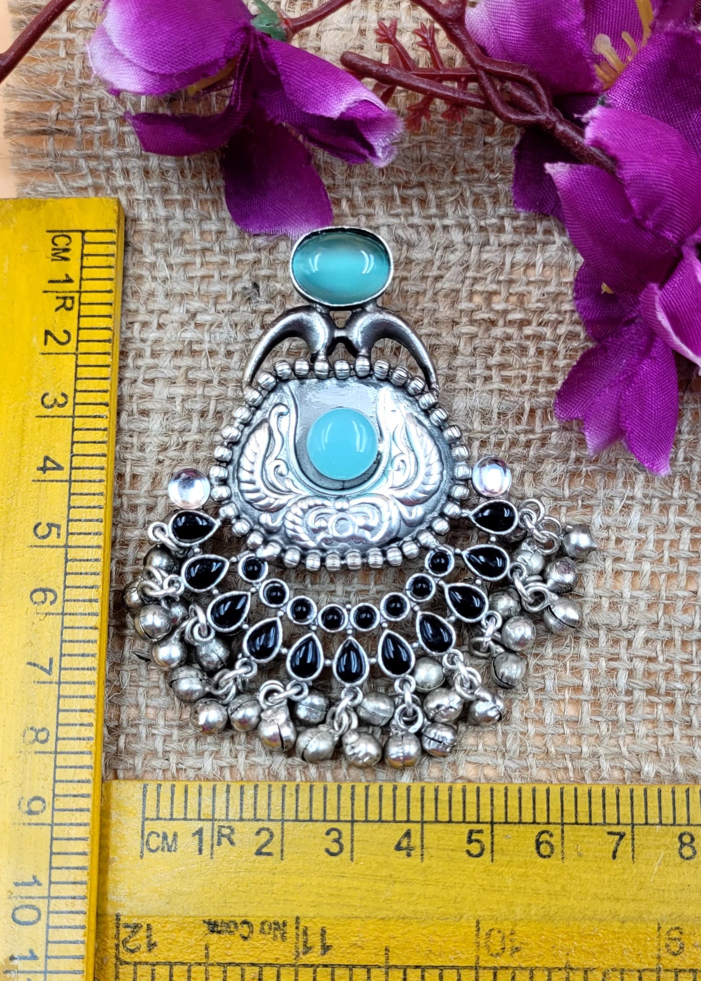 Premium Design Silver Replica Oxidised with Monalisa Stone