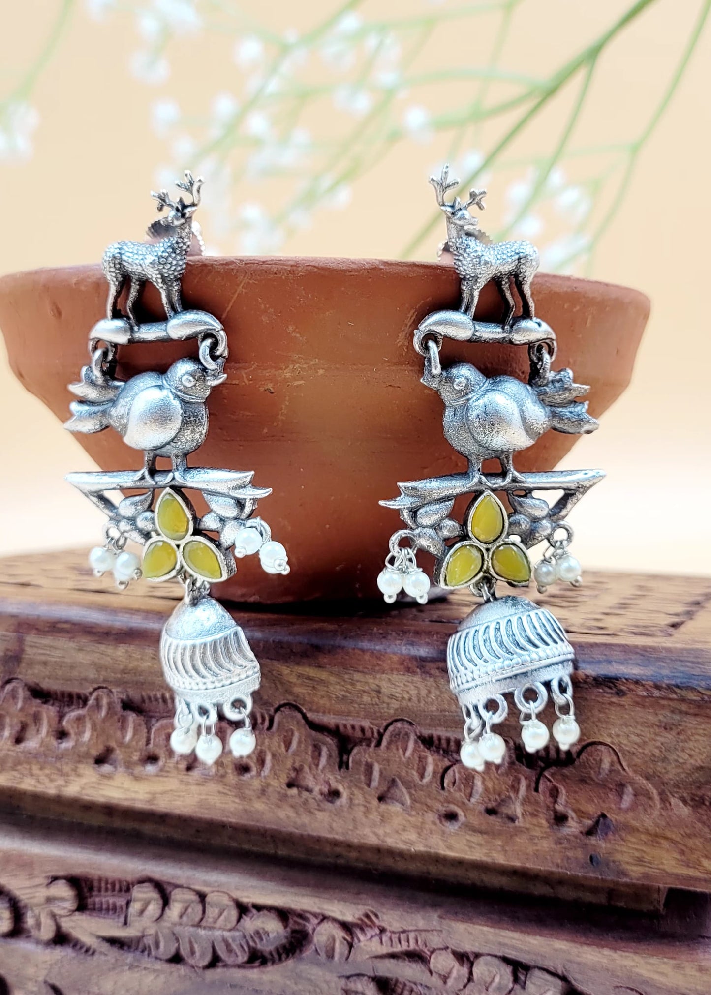 Brass Premium Deer-Bird Dangler Earrings