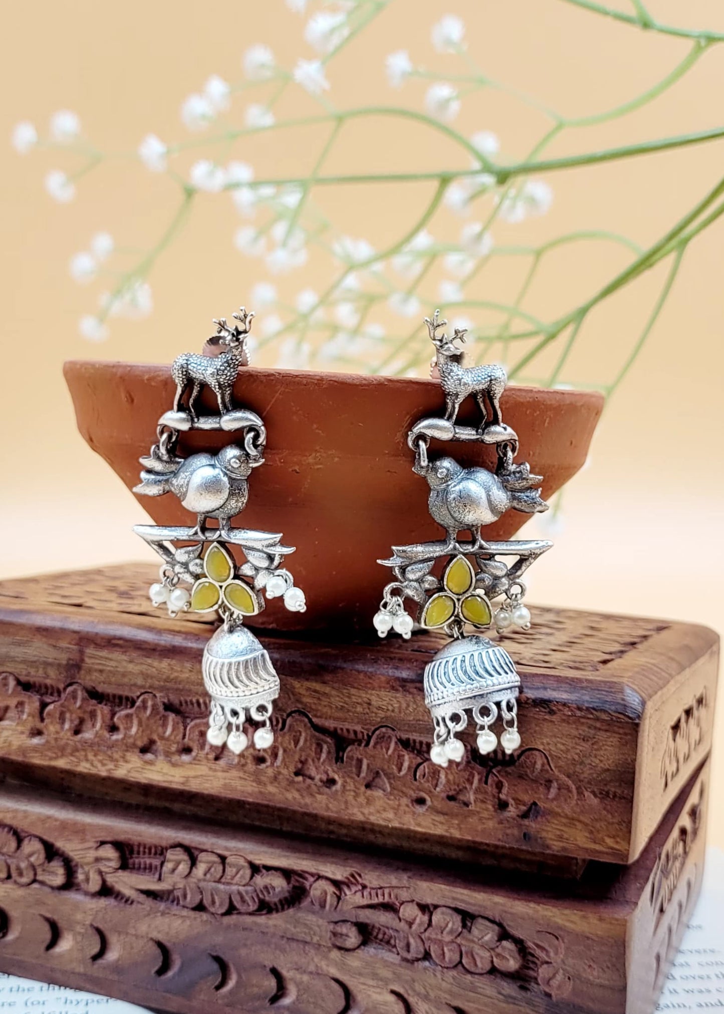 Brass Premium Deer-Bird Dangler Earrings
