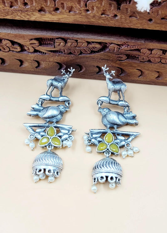 Brass Premium Deer-Bird Dangler Earrings