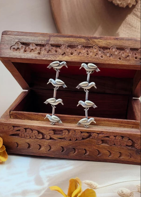 Brass Oxidised Pakhi Stud Earrings