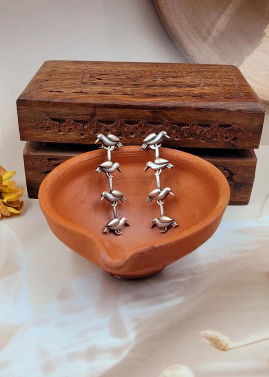 Brass Oxidised Pakhi Stud Earrings