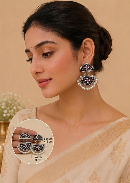 Zazzy Brass Oxidised Hand-painted Black Coloured Earrings