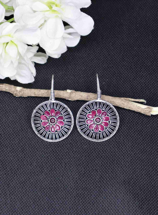 Round flower pink hook earring