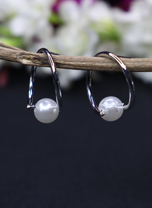 Pearl Dangle Drop Hoop Earrings