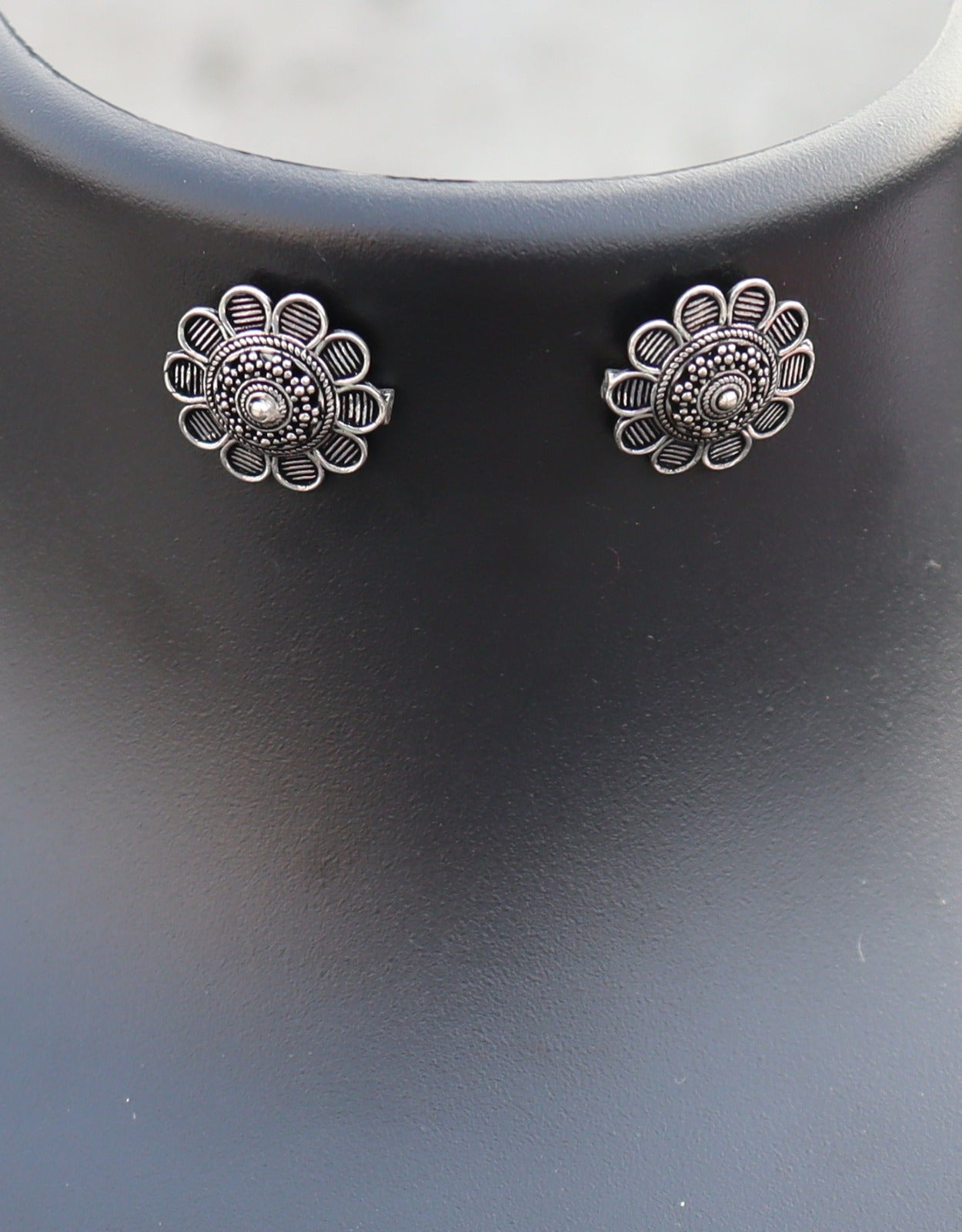 Sleek Silver oxidized Necklace with Earrings