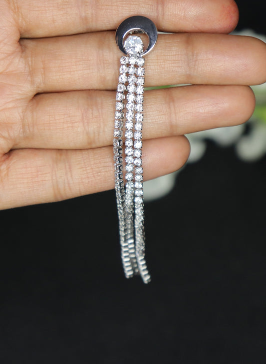 Long Silver Crystal Tassel Earrings