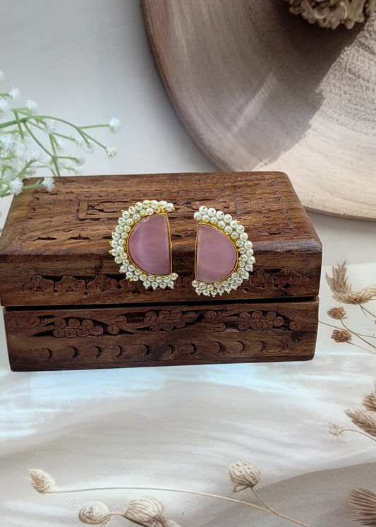 Half Moon Pink Monalisa Stone Bead Layared