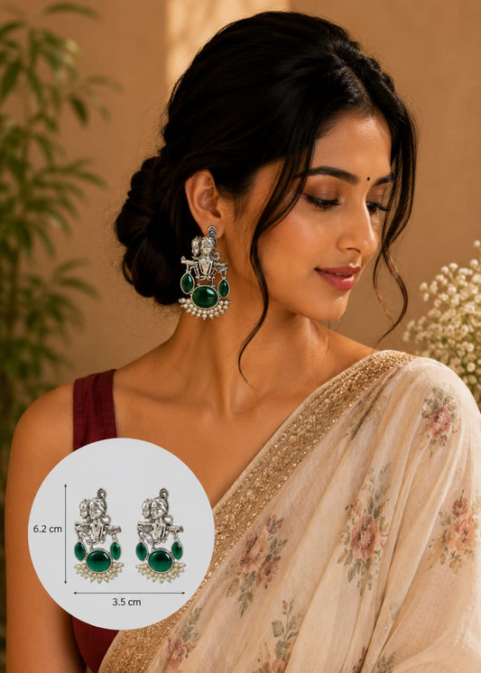 Divine Harmony Radha Krishna Green Monalisa Stone Earrings