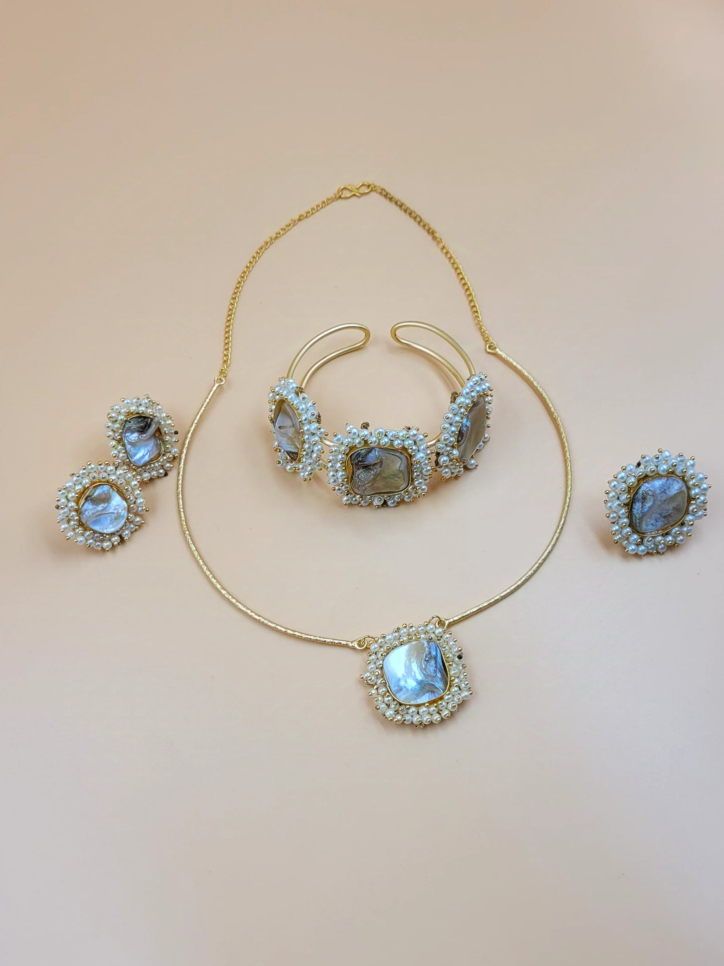Hasli Brass Choker Set  with Mother of Pearl Studded