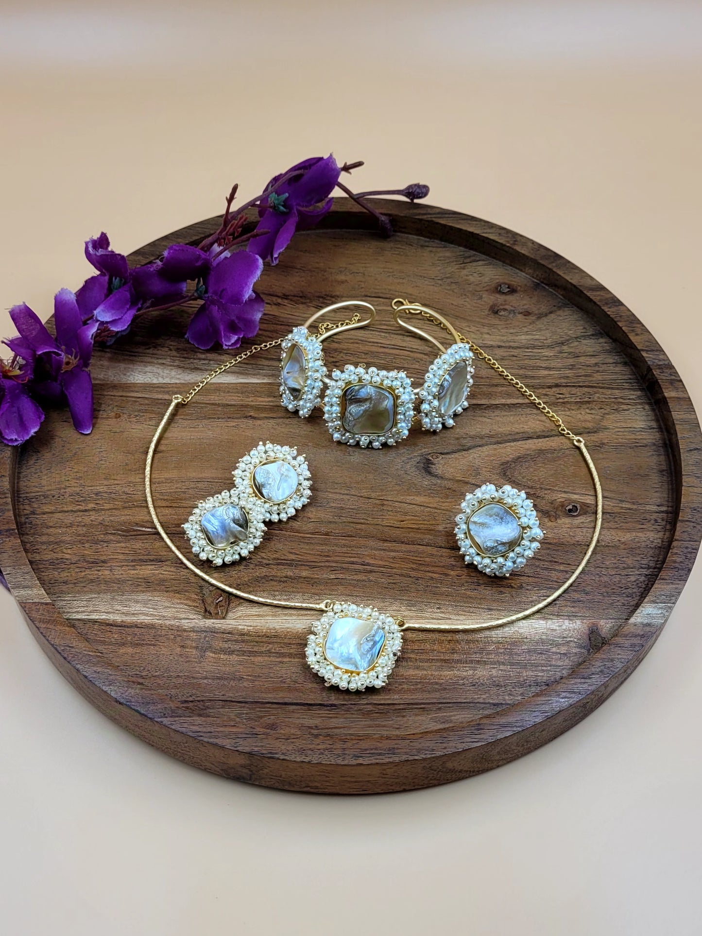 Hasli Brass Choker Set  with Mother of Pearl Studded