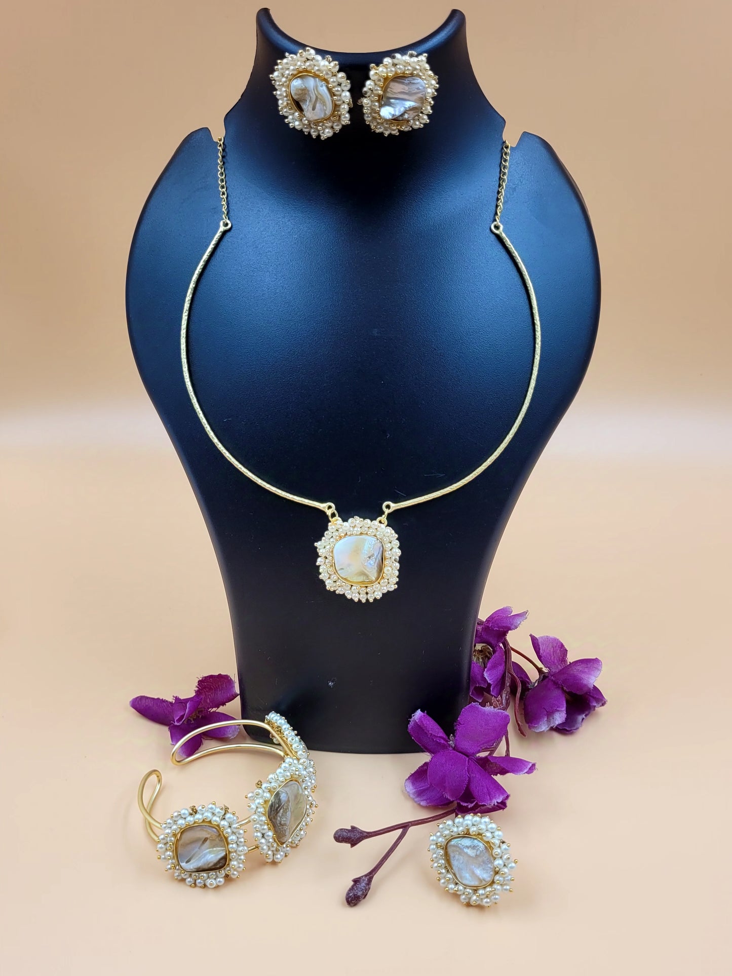 Hasli Brass Choker Set  with Mother of Pearl Studded