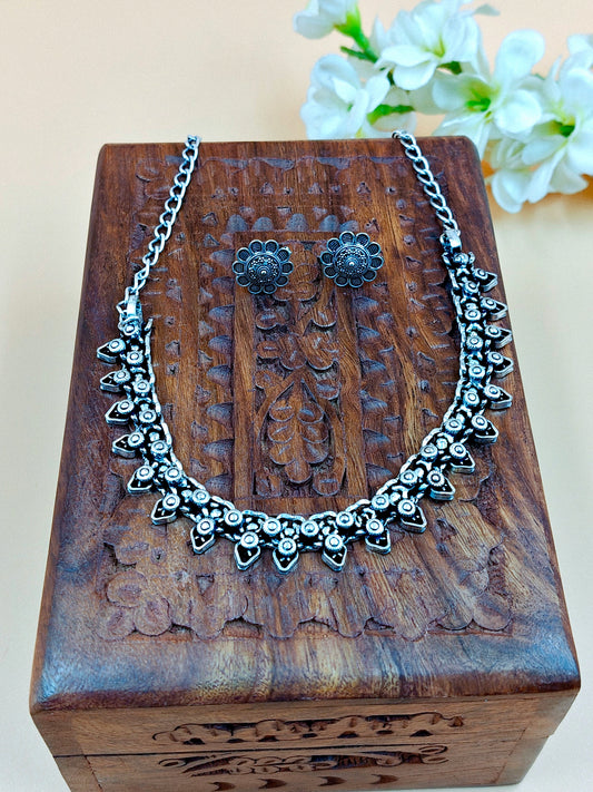 Sleek Arrow Designed Oxidized Necklace Set with Tops.
