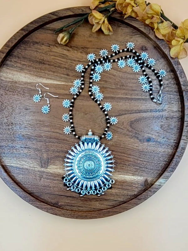 Floral Design Long Chain Set with Big Pendant and Ghungroo Laced.