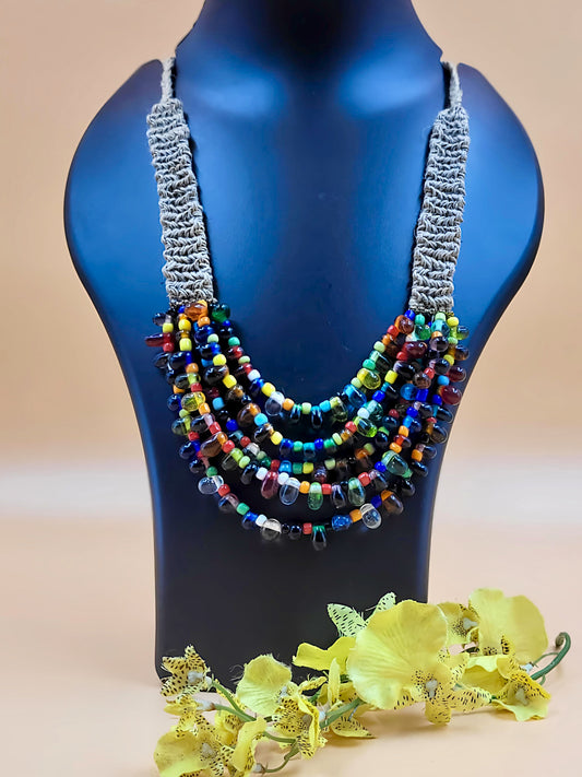Stylish Handmade Multicolored Beaded Jute Necklace.