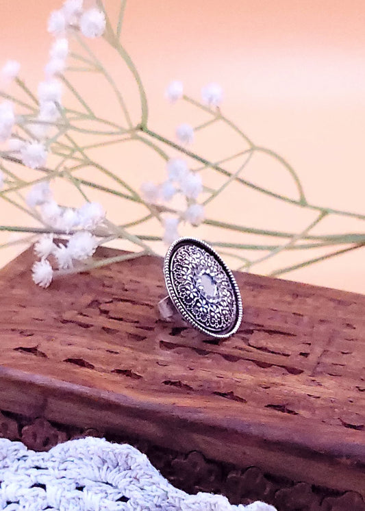 Adjustable Mirror And Stone Finger Ring
