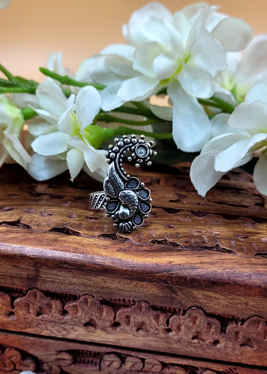 Adjustable Cute Ganesh Oxidized Finger Ring