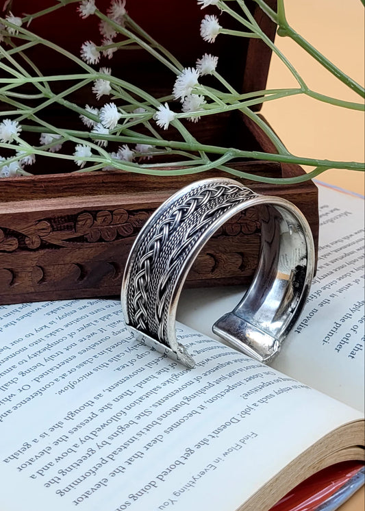 Double Braided Silver Oxidized Cuff Bracelet