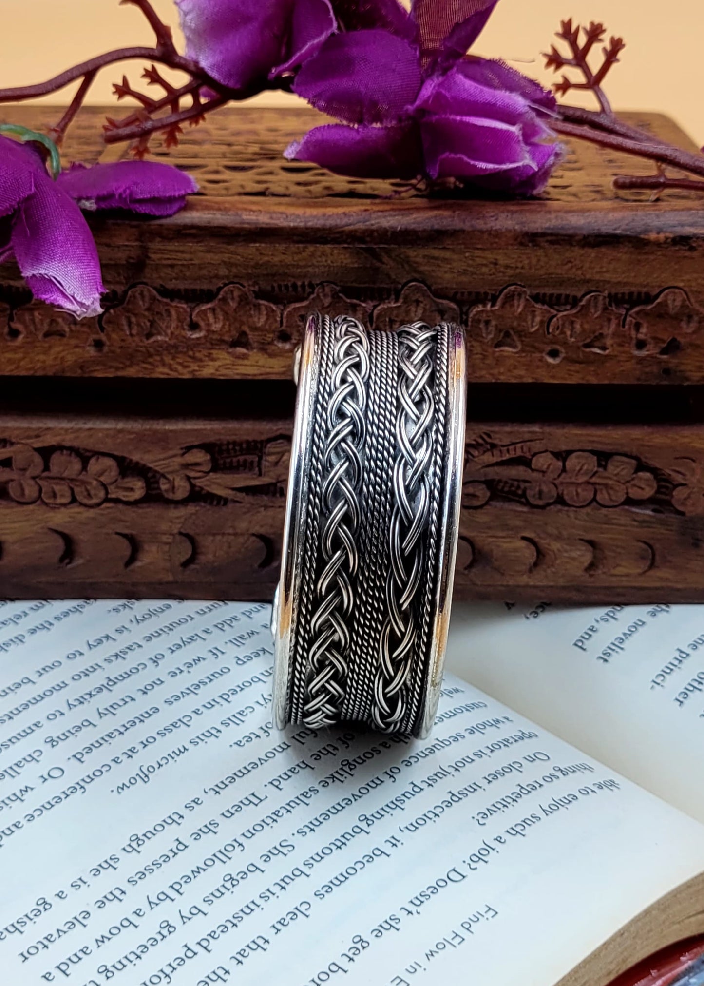 Double Braided Silver Oxidized Cuff Bracelet