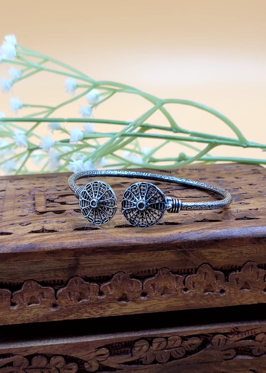 Web Floral Silver Oxidized Slip On Cuff Bracelet