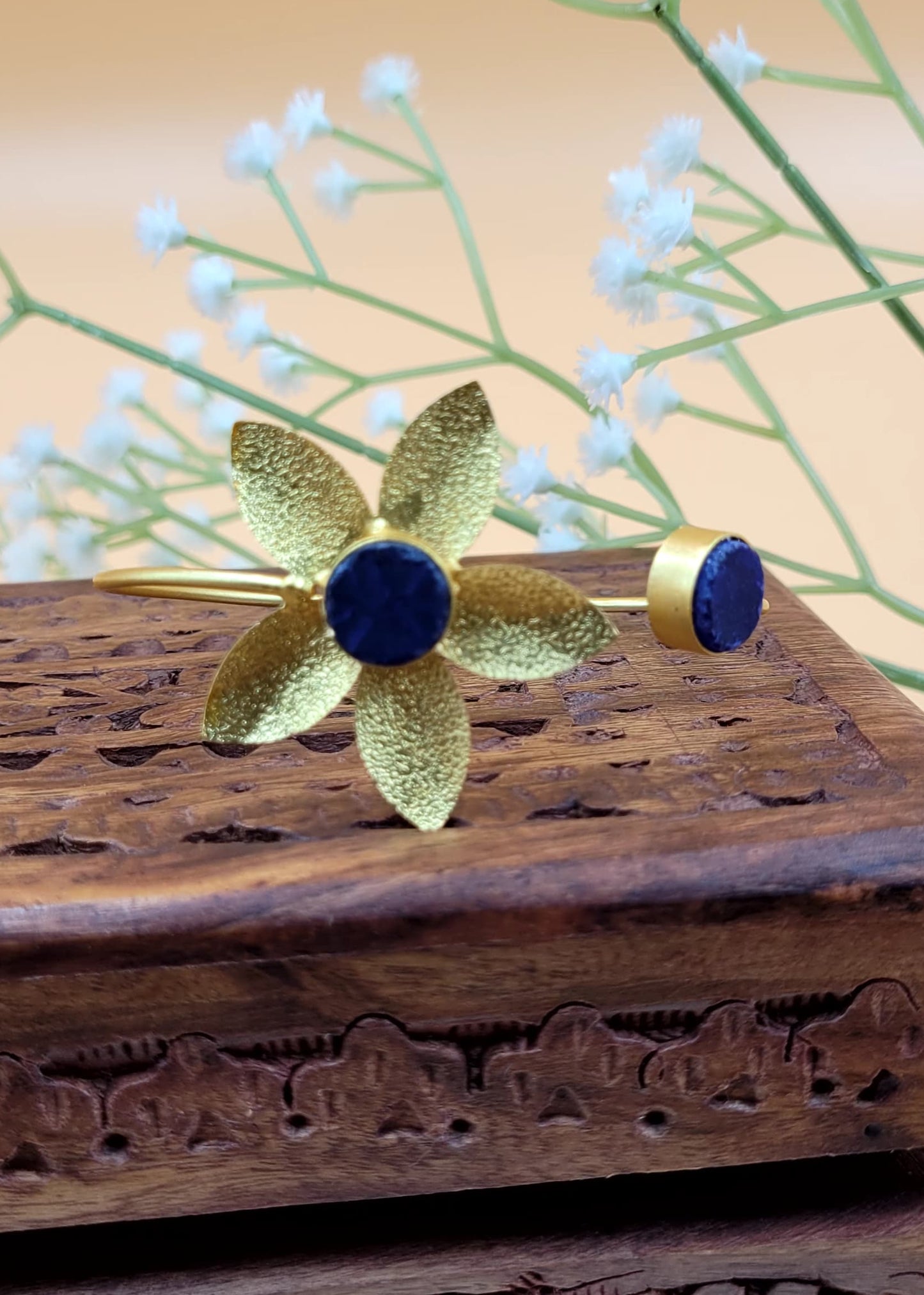 Stylish Brass Floral Matte Purple Stone Studded Bracelet