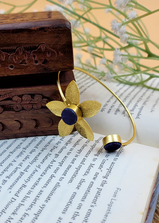 Stylish Brass Floral Matte Purple Stone Studded Bracelet